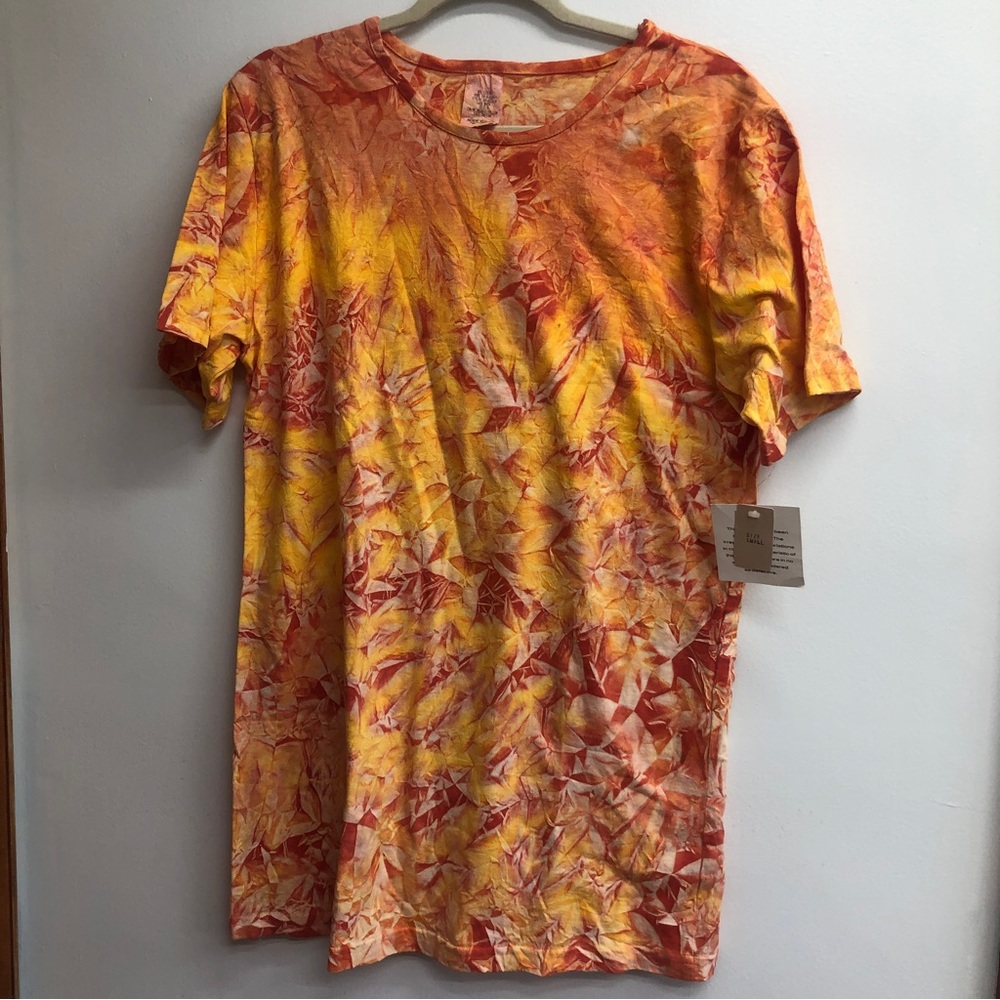 Deadstock Made in USA Oversized Size Small ice tie dye T shirt orange/yellow